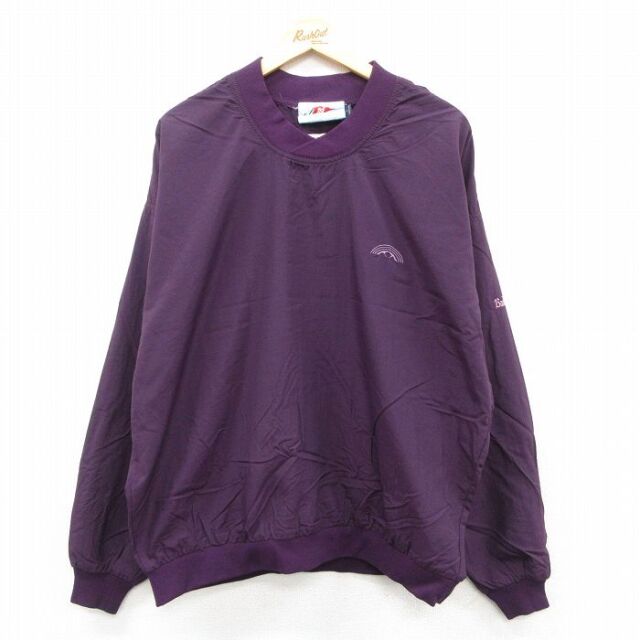 【20%OFF】XL★古着 長袖 ナイロン ジャケット メンズ 90年代 90s Badlands ゴルフ 大きいサイズ クルーネック USA製 紫 25dec05