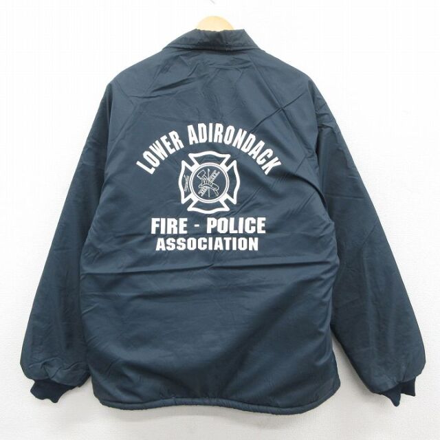 XL★古着 長袖 ナイロン ジャケット メンズ 90年代 90s 消防士 ラグラン USA製 濃紺 内側ボア 25dec05