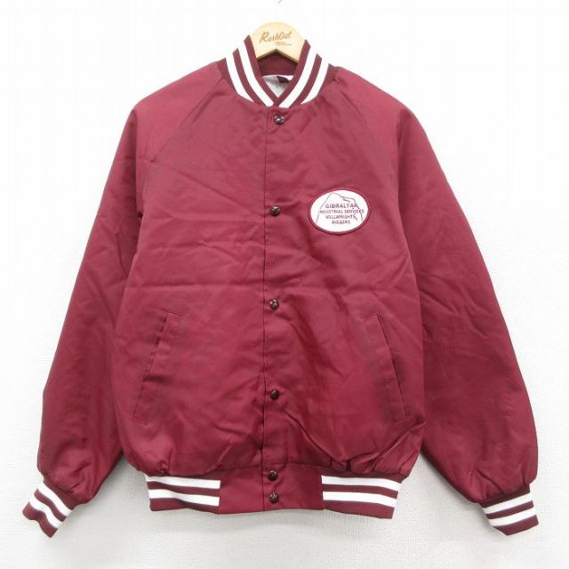 M★古着 長袖 ナイロン ジャケット メンズ 90年代 90s ジブラルタル ラグラン USA製 エンジ 内側キルティング 25dec06