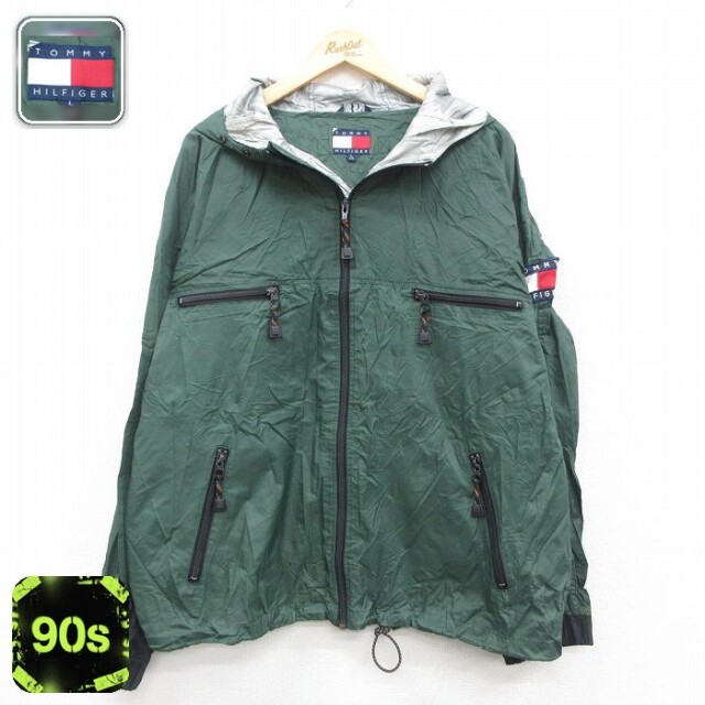 トミーヒルフィガー 90s ナイロンジャケット ワンポイントロゴ グリーン XL | 古着