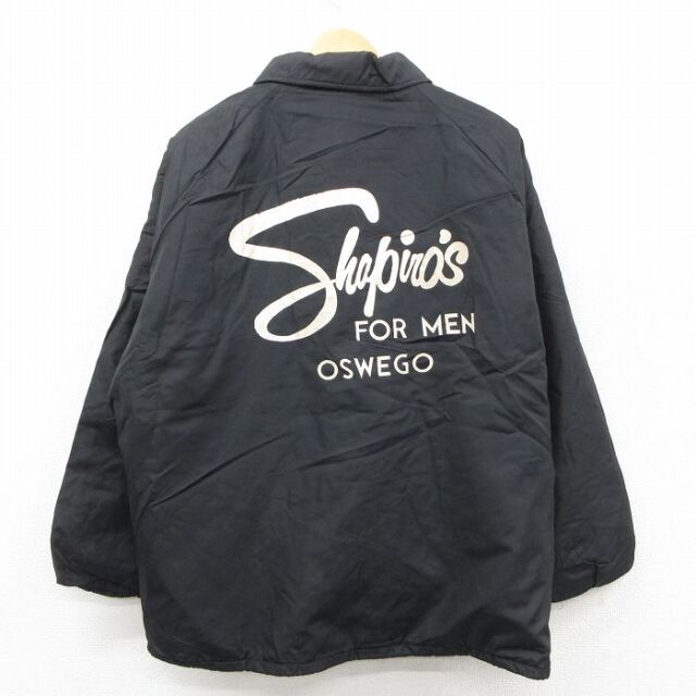 XL★古着 長袖 ナイロン ジャケット メンズ 80年代 80s Shapiros ラグラン 黒 内側ボア 25dec13
