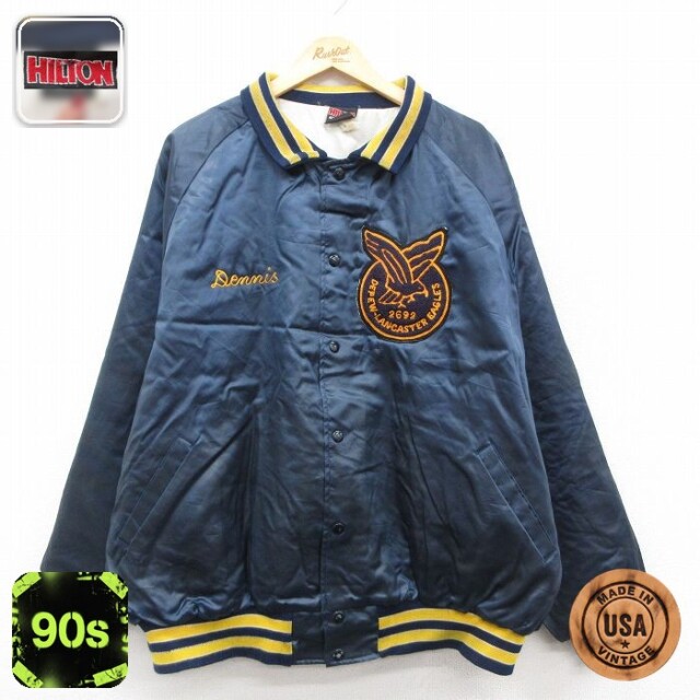 ヒルトン 90s ラグランナイロンジャケット EAGLESプリント ネイビー XL | 古着