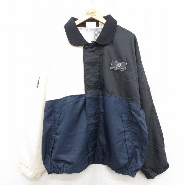 XL★古着 ニューバランス 長袖 ナイロン ジャケット メンズ 90年代 90s マルチカラー 襟付き 大きいサイズ 黒他 内側メッシュ 25dec20
