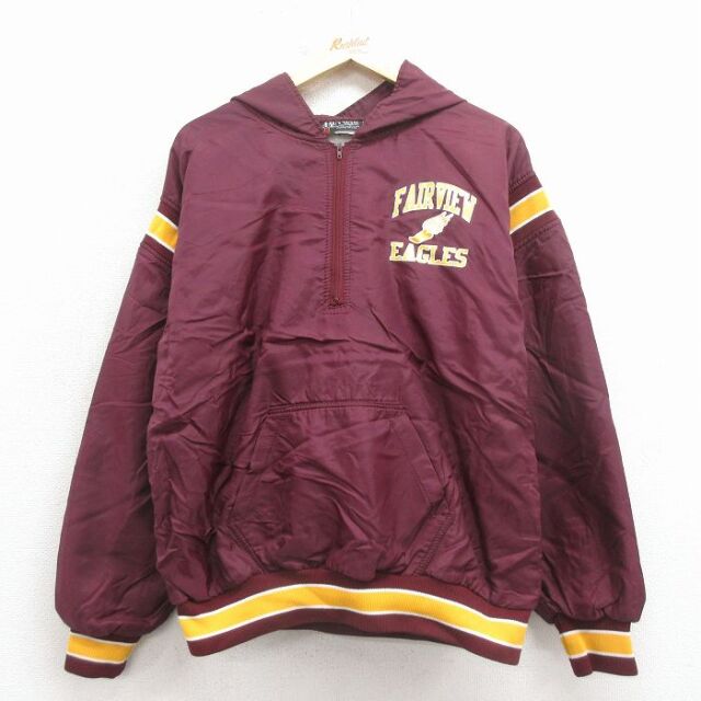 L★古着 バトウィーン 長袖 ナイロン ハーフジップ ジャケット アノラック パーカー メンズ 80年代 80s ウィングフット USA製 エンジ 25dec19