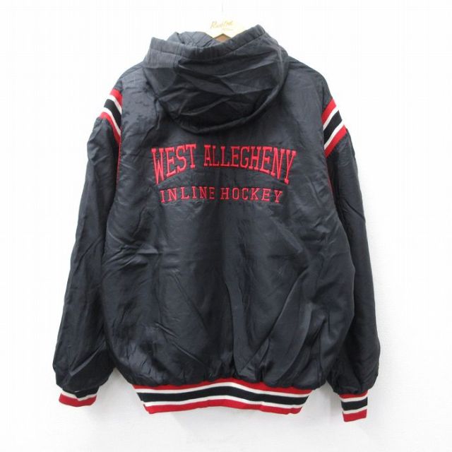XL★古着 長袖 ハーフジップ ナイロン ジャケット パーカー メンズ 90年代 90s WEST ALLEGHENY USA製 黒他 内側キルティング【spe】 26jan05
