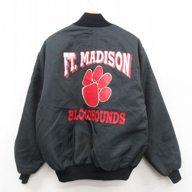 XL★古着 デロング 長袖 ナイロン ジャケット メンズ 90年代 90s FT MADISON USA製 黒 内側キルティング 26jan10