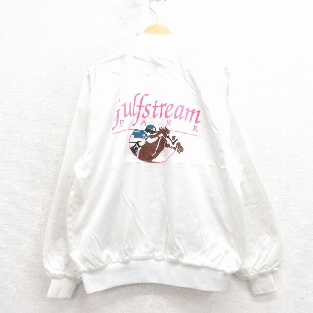 L★古着 長袖 ナイロン ジャケット メンズ 90年代 90s 競馬 ラグラン USA製 白 26jan24