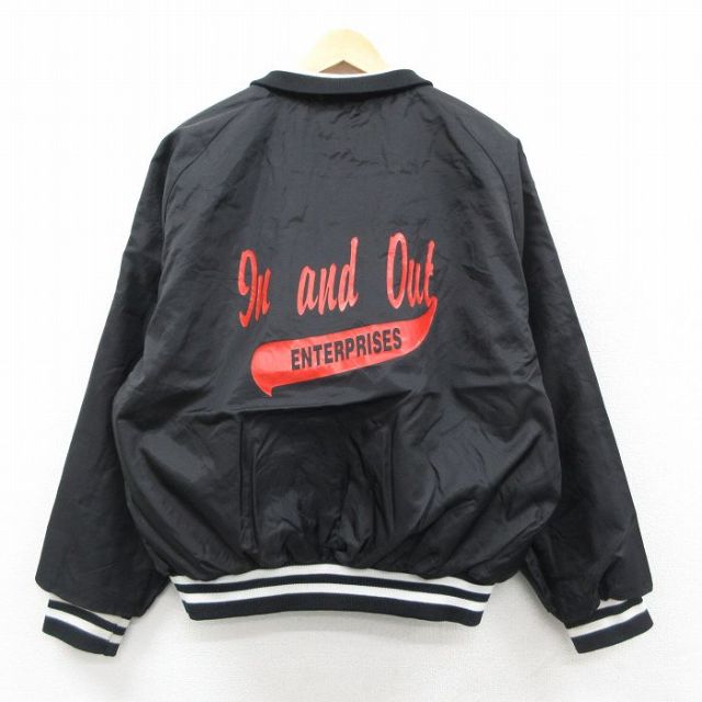 XL★古着 長袖 ナイロン ジャケット メンズ 90年代 90s In and Out ラグラン USA製 黒他 内側キルティング 26jan26