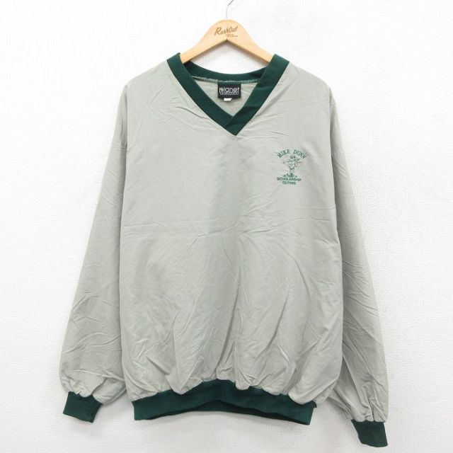 XL★古着 長袖 ナイロン ジャケット メンズ 90年代 90s ゴルフ 大きいサイズ Vネック USA製 薄緑 26jan28