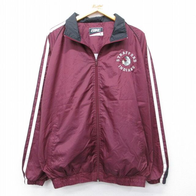 XL★古着 長袖 ナイロン ジャケット メンズ 90年代 90s インディアン 大きいサイズ エンジ他 内側メッシュ 26feb12