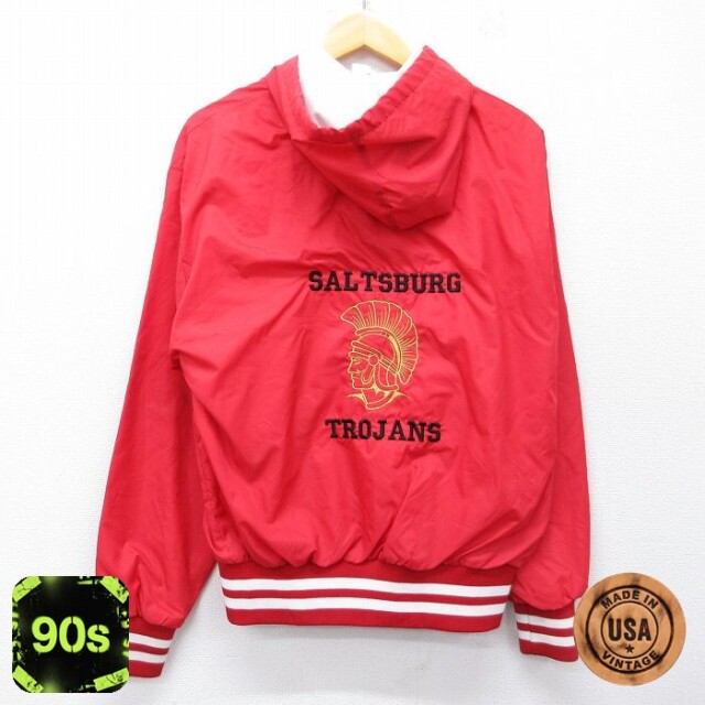 【50%OFF】90s ハーフジップナイロンジャケット TROJANS レッド M | 古着