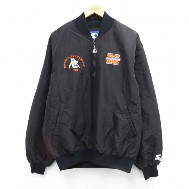XL★古着 スターター 長袖 ハーフジップ ナイロン ジャケット メンズ 90年代 90s レスリング USA製 黒 26feb12