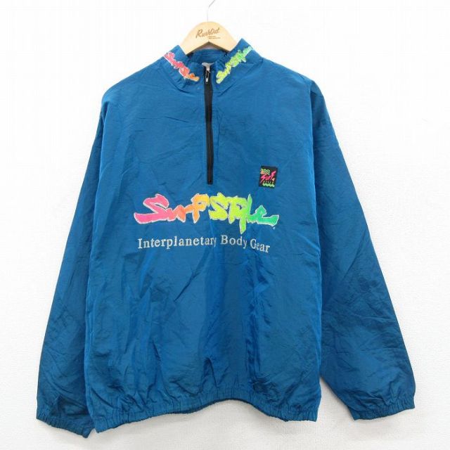 【20%OFF】90s ハーフジップナイロンアノラックジャケット ビッグロゴ ネイビー XL | 古着