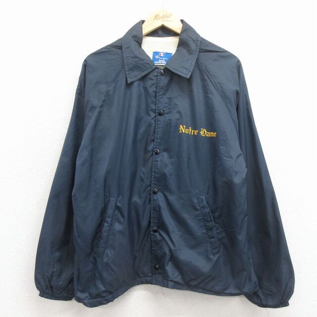 L★古着 チャンピオン Champion 長袖 ナイロン ジャケット メンズ 90年代 90s ノートルダム ラグラン USA製 紺 26feb21