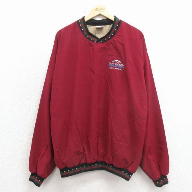 XL★古着 長袖 ナイロン ジャケット メンズ 90年代 90s SAINT 大きいサイズ Vネック USA製 エンジ 26feb27