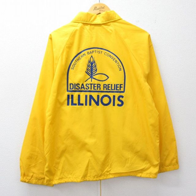 M★古着 長袖 ナイロン ジャケット メンズ 90年代 90s ILLINOIS ラグラン USA製 黄 26mar06