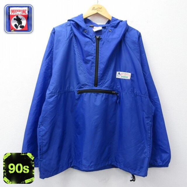 ディズニー 90s ラグランハーフジップナイロンジャケット ミッキー ネイビー XL | 古着