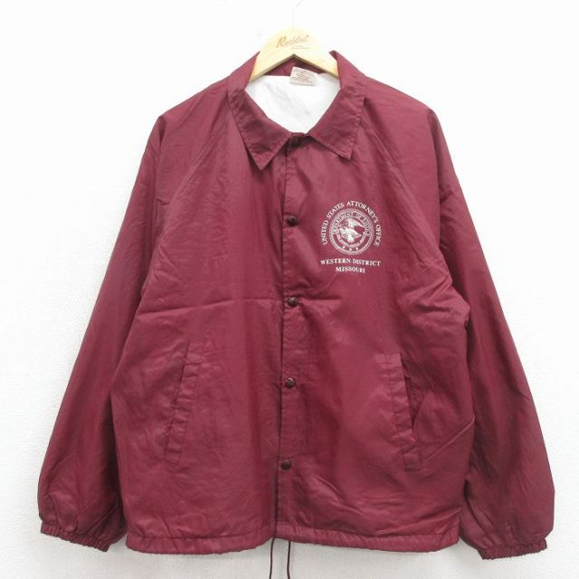 L★古着 長袖 ナイロン ジャケット メンズ 90年代 90s ミズーリ ラグラン USA製 エンジ 26mar12