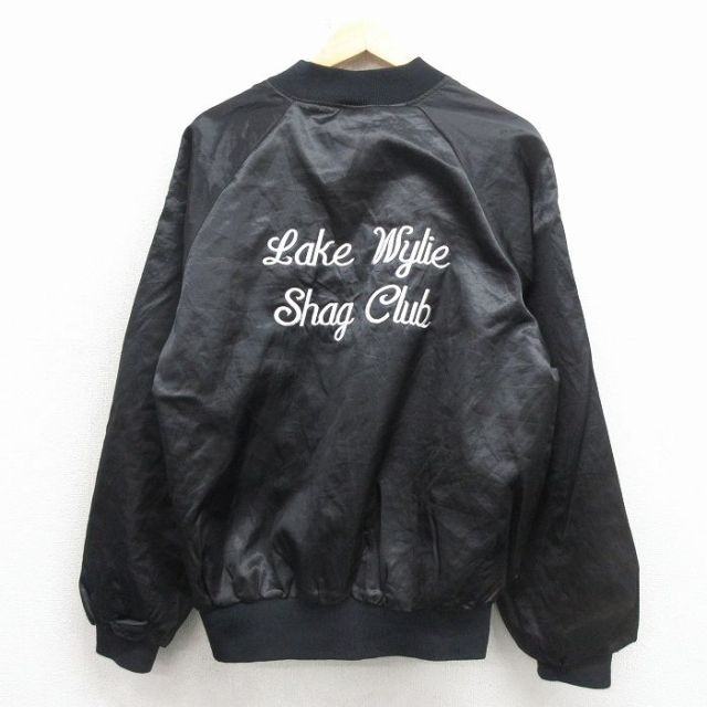 M★古着 長袖 ナイロン ジャケット メンズ 80年代 80s lake 刺繍 ラグラン USA製 黒【spe】 26mar12