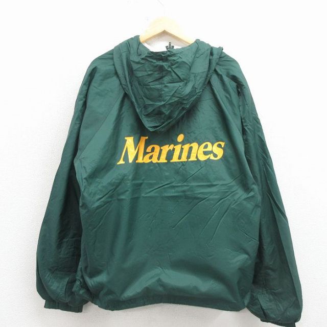 L★古着 長袖 ナイロン ジャケット アノラック パーカー メンズ ミリタリー マリーンズ ラグラン 緑 26mar12