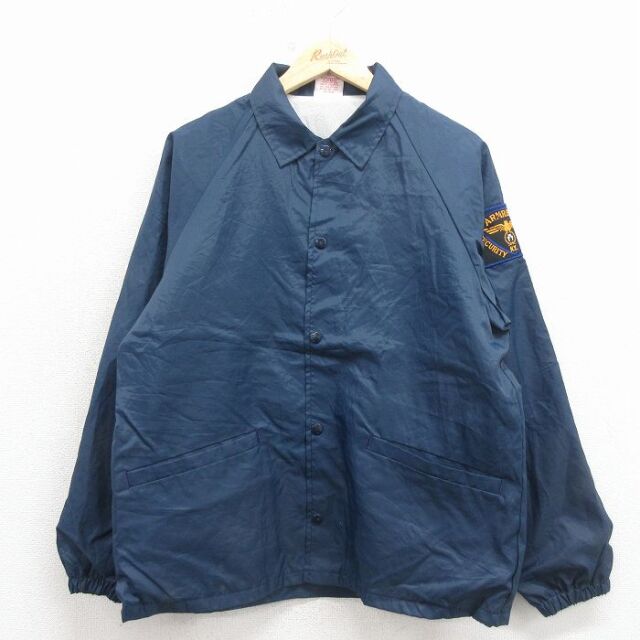 M★古着 長袖 ナイロン ジャケット メンズ 90年代 90s セキュリティ ラグラン USA製 紺 26mar17