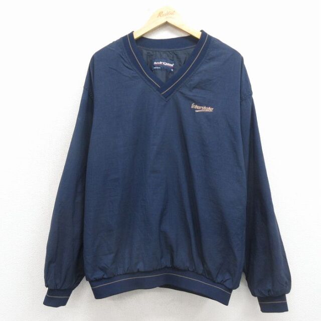 XL★古着 スイングスター 長袖 ナイロン ジャケット メンズ 90年代 90s interstate 大きいサイズ Vネック USA製 紺 26mar17