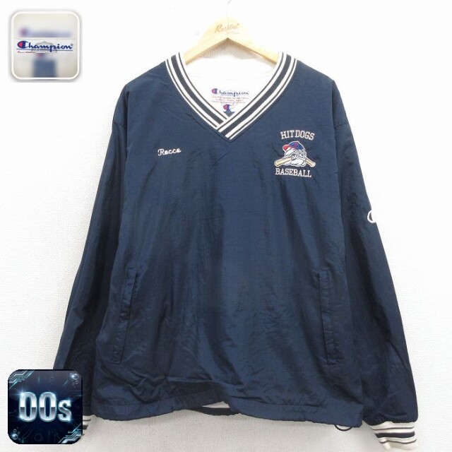 チャンピオン 00s ナイロンジャケット ブルドッグ ネイビー メンズXL相当 | 古着