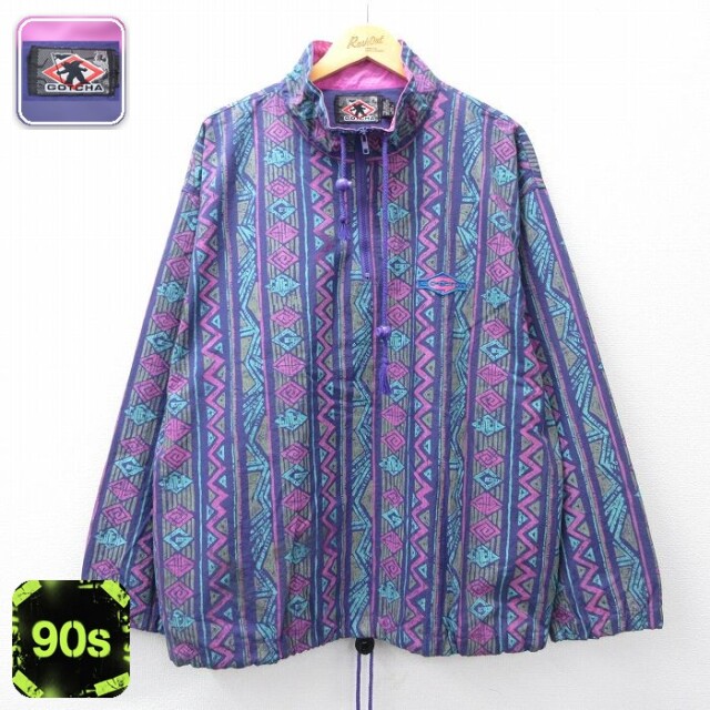 【20%OFF】ガッチャ 90s ハーフジップナイロンジャケット 総柄 パープル メンズXL相当 | 古着
