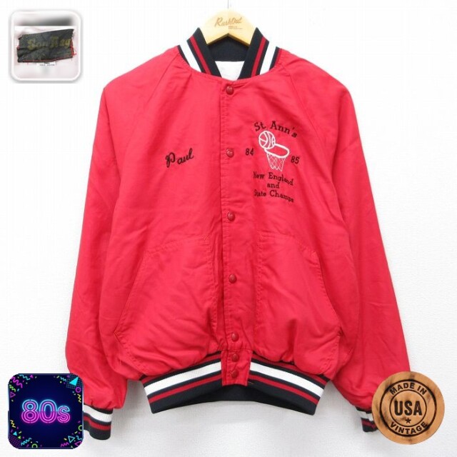 【20%OFF】バスケットボール 80s ラグランナイロンジャケット レッド メンズM相当 | 古着