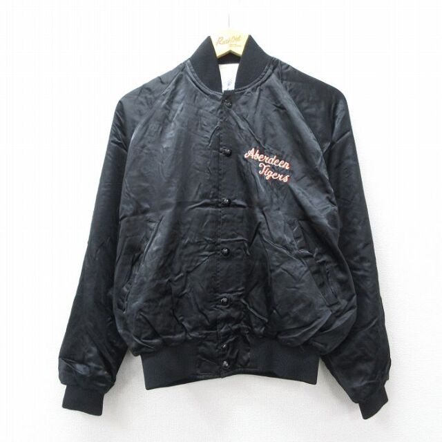 か*で様 90s old のらくろ 刺繍 リバーシブル ナイロンジャケット 黒 古着 90s NIKE スウォッシュ 刺しゅう 2way パデット ナイロン