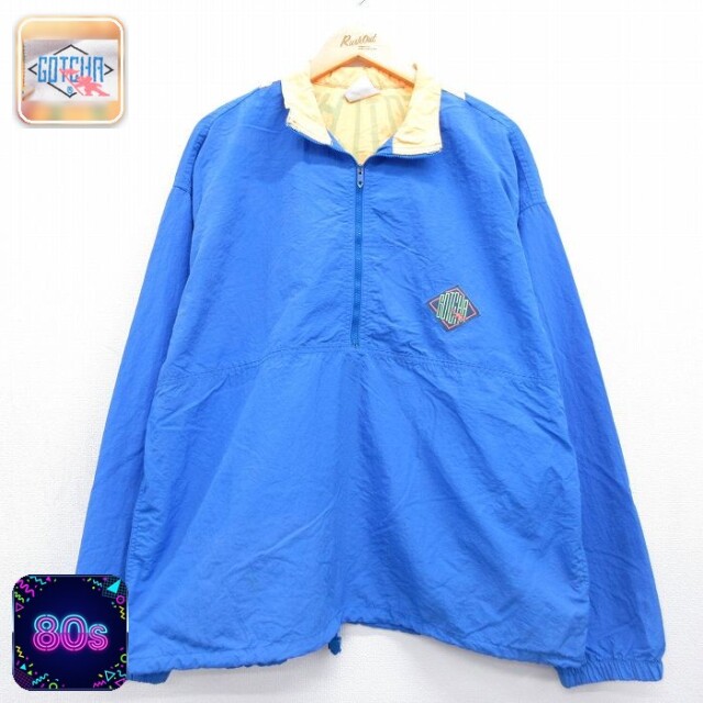 【20%OFF】ガッチャ 80s ハーフジップナイロンジャケット タロン ブルー メンズXL相当 | 古着