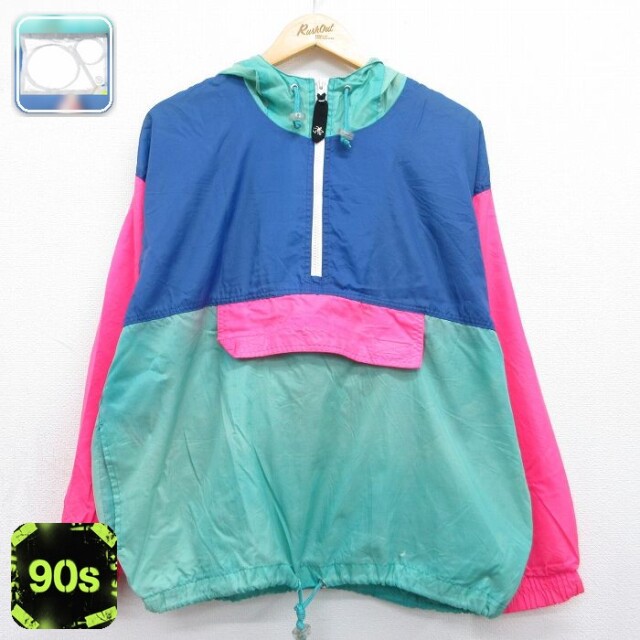 【20%OFF】オーシャンパシフィック 90s ハーフジップナイロンジャケット マルチカラーフェード グリーン メンズL相当 | 古着
