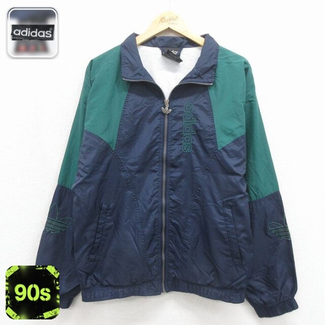 【20%OFF】アディダス 90s ナイロンジャケット リーフトレフォイル ネイビー メンズM相当 | 古着