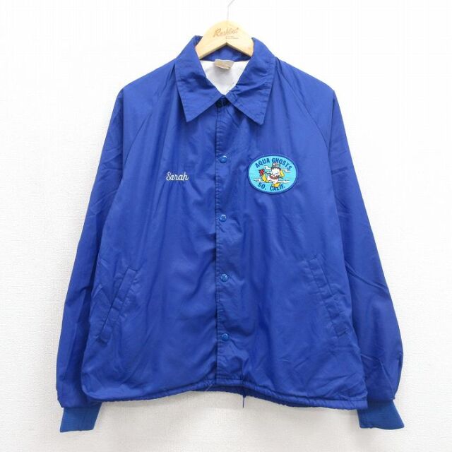 古着通販 M☆古着 長袖 ナイロン ジャケット メンズ 80年代 80s アクア