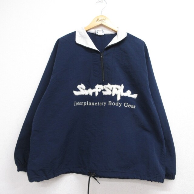 Surf Style 90年代 アノラックジャケット 刺繍ロゴ ネイビー メンズXL相当 | 古着