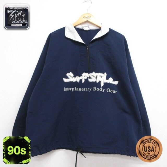 Surf Style 90年代 アノラックジャケット 刺繍ロゴ ネイビー メンズXL相当 | 古着