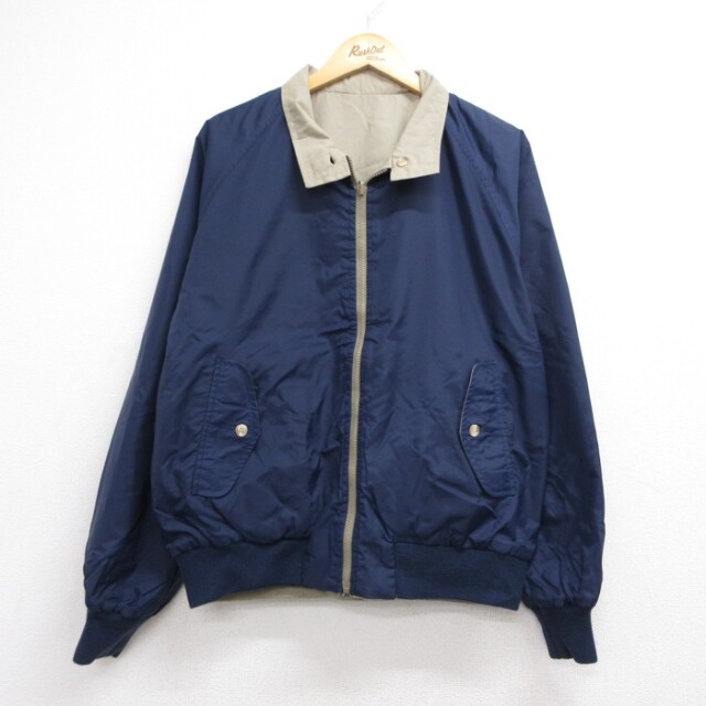 L★古着 LANDS'END ランズエンド 長袖 ナイロン ジャケット メンズ 90年代 リバーシブル スイングトップ フラップポケット ネイビー 26aug17