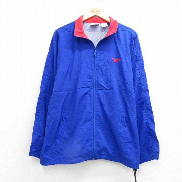 リーボック 90s ラグランナイロンジャケット ワンポイントロゴ ブルー メンズXL相当 | 古着