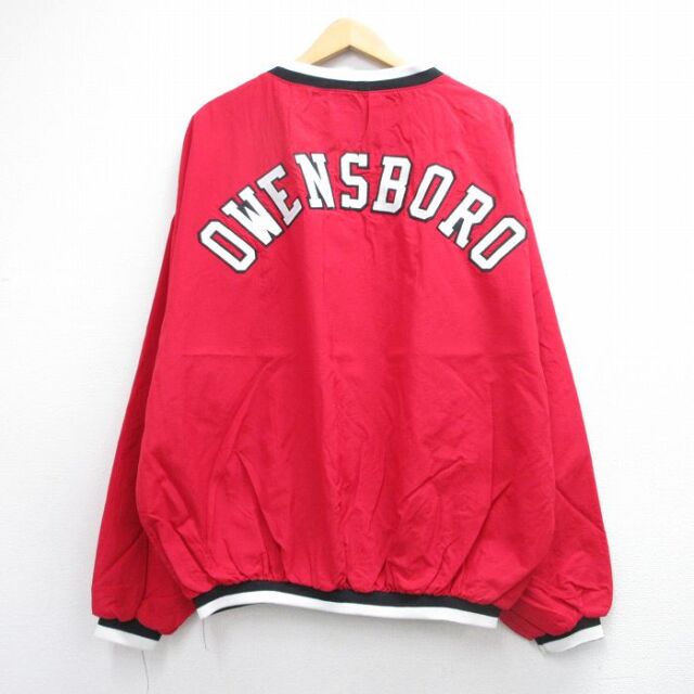 XL★古着 長袖 ナイロン ジャケット メンズ 90年代 90s OWENSBORO 大きいサイズ Vネック USA製 レッド 26aug05