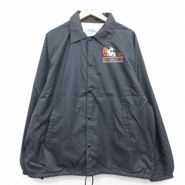 XL★古着 チョークライン 長袖 ナイロン ジャケット メンズ 90年代 90s NFL シンシナティベンガルズ ラグラン USA製 ブラック【spe】 26aug06