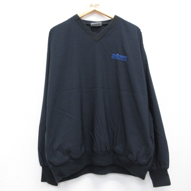 XL★古着 STARBUS 長袖 ナイロン ジャケット メンズ 90年代 90s 刺繍ロゴ Vネック USA製 ブラック 26aug18