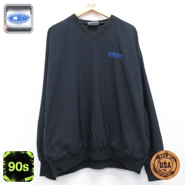 STARBUS 長袖 ナイロン ジャケット 90s 刺繍ロゴ Vネック USA製 ブラック メンズXL相当 | 古着