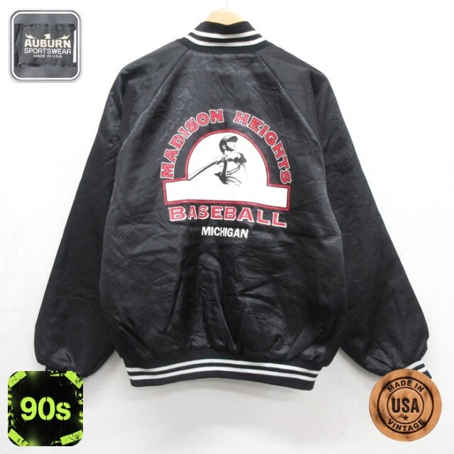 Auburn Sportswear 90s ナイロンジャケット スナップボタン ベースボール ブラック メンズL相当 | 古着