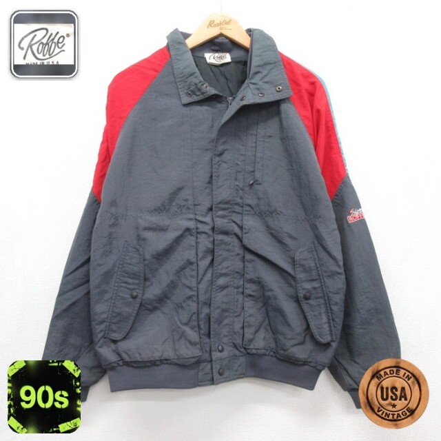 Roffe 90s ナイロンジャケット スナップボタン グレー メンズL相当 | 古着