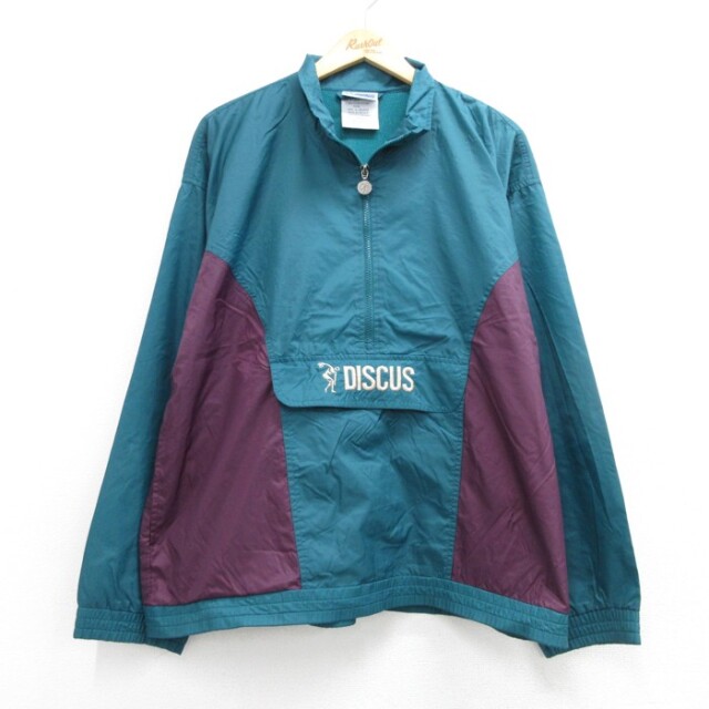 DISCUS 00s ハーフジップナイロンジャケット カンガルーポケット グリーン メンズL相当 | 古着