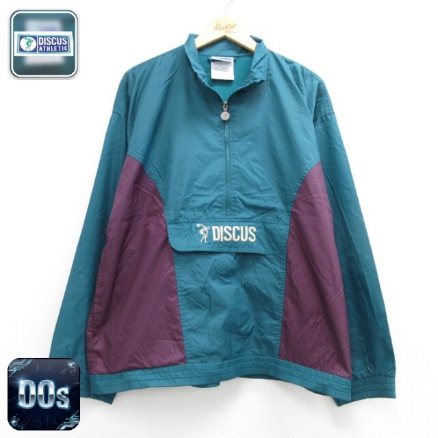 DISCUS 00s ハーフジップナイロンジャケット カンガルーポケット グリーン メンズL相当 | 古着