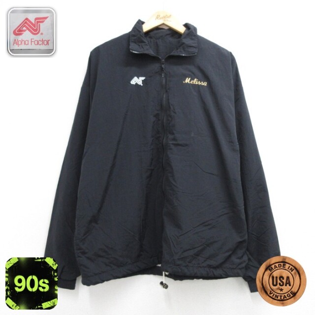 Alpha Factor 長袖 ナイロン ジャケット 90s AVTwisters USA製 ブラック メンズL相当 | 古着