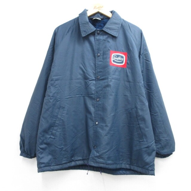 Longfibre 80s 長袖ナイロンジャケット ワッペン ネイビー L | 古着 26aug27