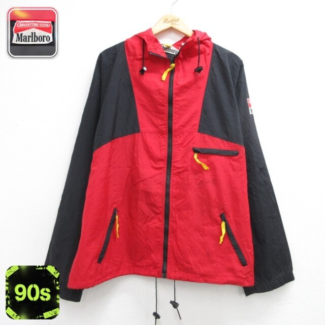 Marlboro 90s 長袖ナイロンジャケットパーカー レッド XL | 古着 26aug27
