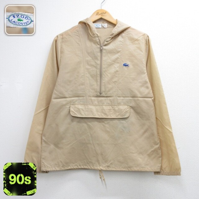 ラコステ 90s ハーフジップパーカー ワンポイントロゴ ベージュ メンズS相当 | 古着